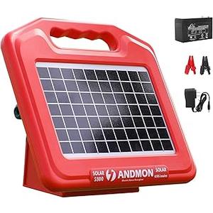 Andmon 50 Miles Solar Electric Fence Charger, 0.95 Joule High-Power Solar Fence Charger for Livestock, Horses, and Wildlife Control, Solar Electric Fence with Easy Installation