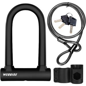 Bike U Lock with 5ft Security Cable 17mm Shackle, Bike Lock with 3 Keys and Mounting Bracket, Bicycle U-Locks Perfect for Road, Mountain, and Electric Bikes,Bicycle Lock (Black)