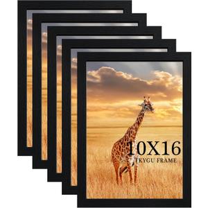 10x16 Picture Frame Set of 5,Wooden Frame 10x16 Wall Gallery Poster Photo frame with Durable Shatter Resistant Plexiglass for Wall Mounting Family -friend- wedding best gift (Black)