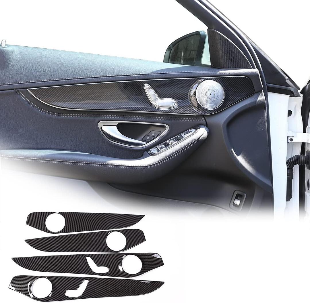 Carbon Fiber Style Interior Door Decoration Panel Cover Trims 4pcs For Mercedes Benz C Class W205 C180 2015-2021 Auto Accessories (Without Seat heating)