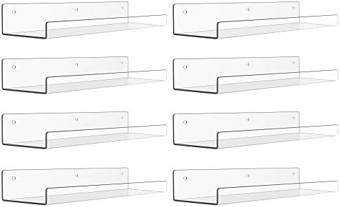 upsimples 8 Pack Acrylic Shelves Wall Organizer and Storage, 15" Display Shelf for Figure, Toy Cars, Perfume, Kids Bookshelf for Bedroom, Nursery, Craft Room, Clear