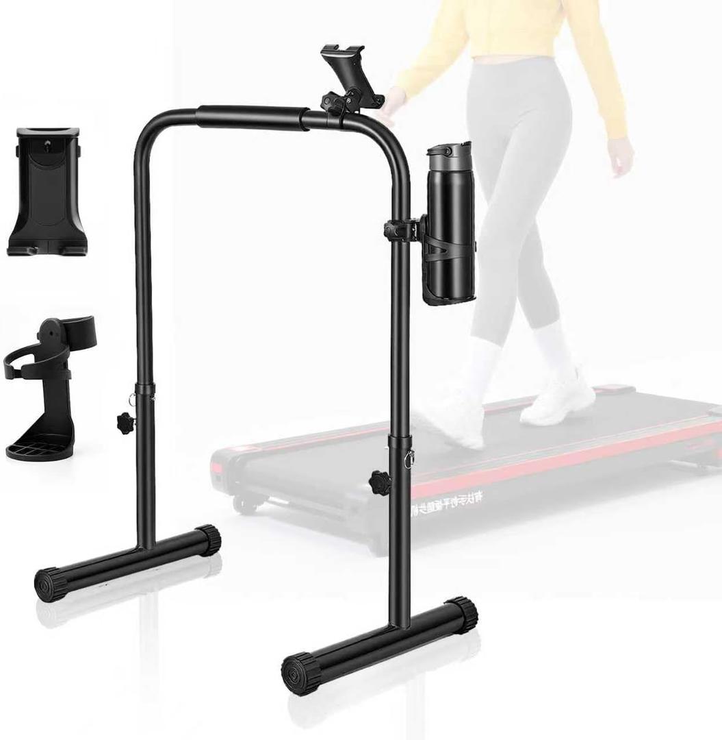 URLINE Walking Pad Handle Bar Attachment Only(Includes Phone and Cup Holder) Compatible with 25.5inch Wide Treadmills Adjustable Bracket Range:32.6–40.94 inches Non-Slip Base，Easy Assembly