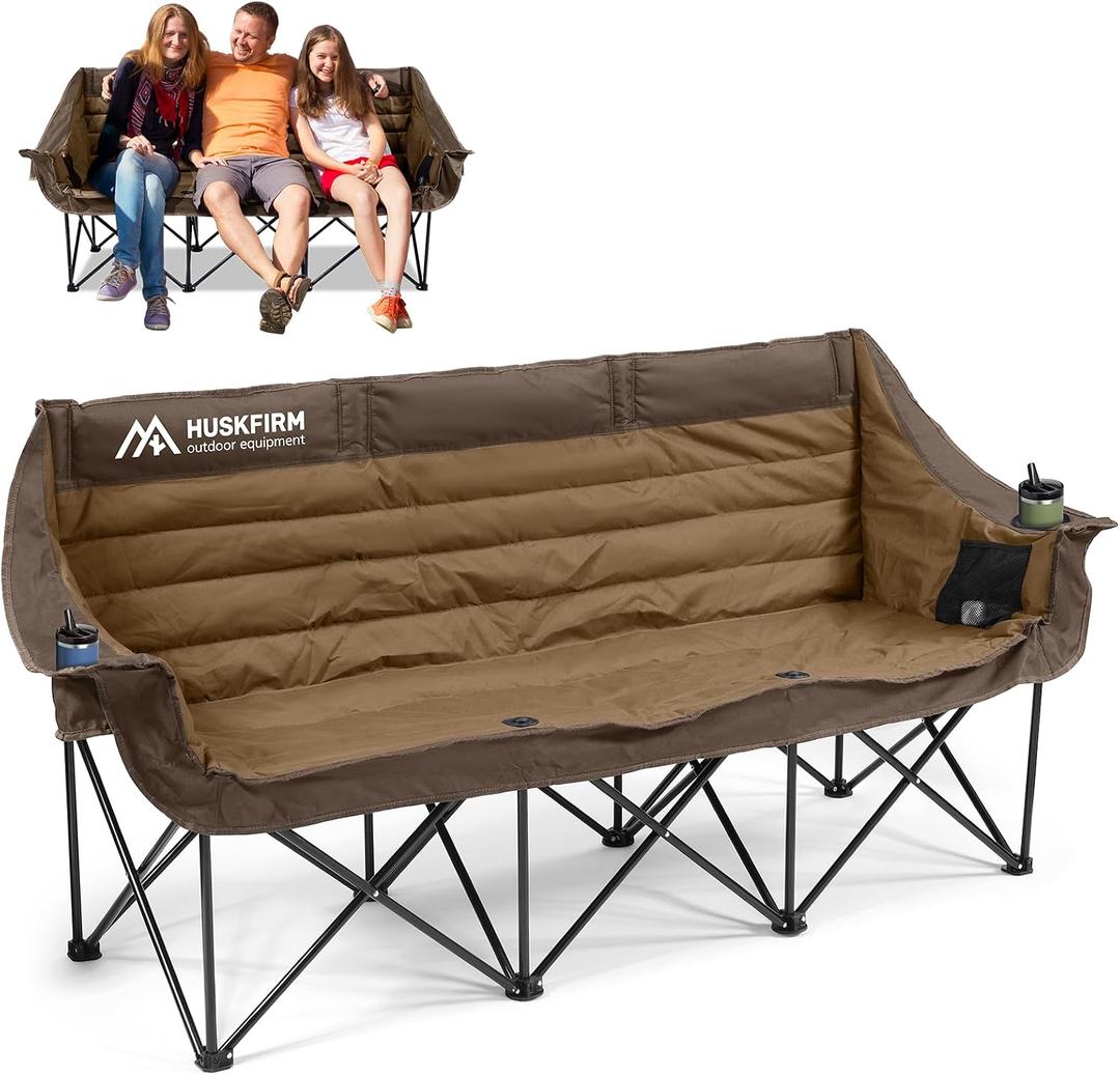 Huskfirm 3 Person Camping Chairs Folding Double Camp Chair for Adults Brown, 78" L X 18" W
