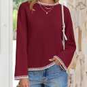 ZESICA Women's Oversized Long Sleeve Sweaters Fall Crewneck Color Block Loose Ribbed Knit Pullover Tops (Red, L)