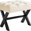 IBUYKE Small 12" H Footrest Stool, Square PU Foot Stool with Metal X-Leg, Multi-Use as Small Side Table, Step Stool for Living Room, Bedroom, Entryway, Office, White WBD012W