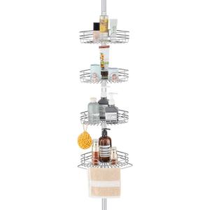 WPT Grey Shower Caddy Tension Pole for Bathroom, Stainless Steel Corner Shower Caddy Organizer Stand for Bathtub Shampoo Storage, 4 Tier Adjustable Shelves, 28.7 to 104.7 Inches (Grey)