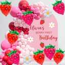 8 Pcs 4D Strawberry Balloons Foil Fruit Mylar Balloons for Baby Showers Berry First Birthday Gender Reveal Party Decoration Picnics Indoor Outdoor