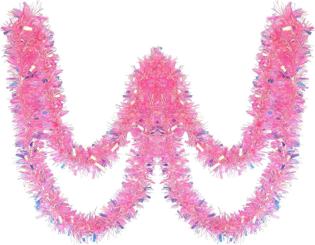 CCINEE 32.8 Feet Pink Tinsel Garland, Christmas Glitter Metallic Tinsel Twist Garland for Xmas Easter Valentines Day Wicked Party Fireplace Hanging Decorations