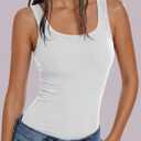 OwnTime Womens Tank Tops with Built in Bras Summer Square Neck Sleeveless Shirts Ribbed Fitted Basic Casual Tops White XXL