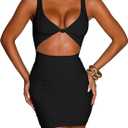 Kaximil Women's Sexy Bodycon Sleeveless Cut Out Ruched Tank Mini Club Party Dresses, S