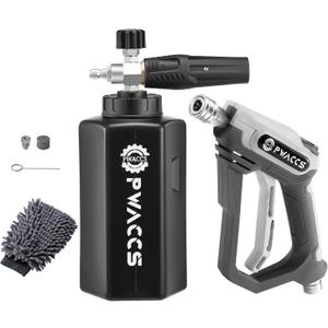 PWACCS Pressure Washer Foam Gun, Short Pressure Washer Gun, Foam Cannon for Car Wash Kit with 1/4" Quick Connector, Pressure Wash Handle for Power Washer with M22 Male Inlet, 4000 PSI, 1.5 Liter