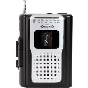 Jensen CR-100 Retro Portable AM/FM Radio Personal Cassette Player Compact Lightweight Design Stereo AM/FM Radio Cassette Player/Recorder & Built in Speaker (Black Series)
