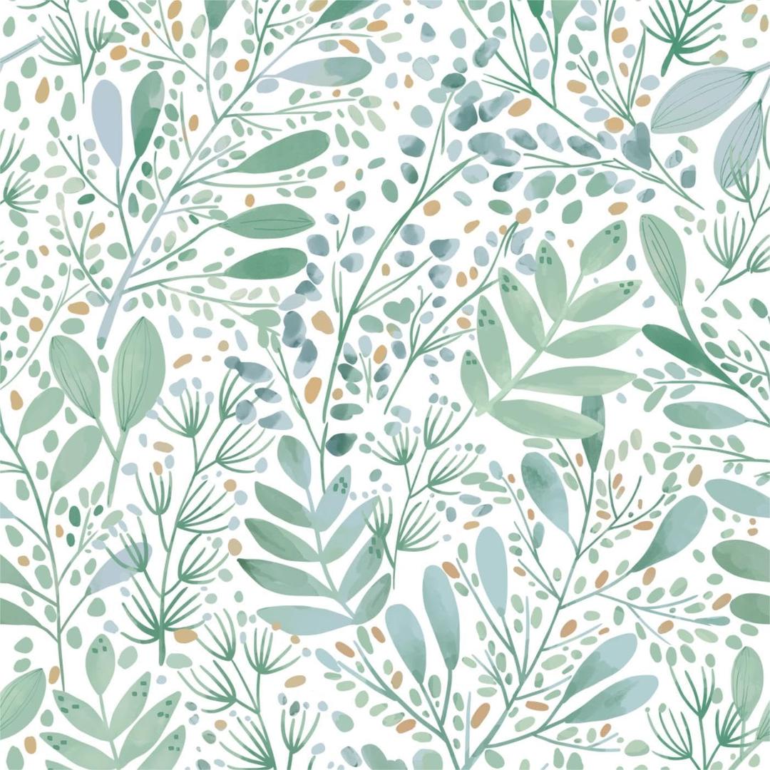 Peel and Stick Wallpaper - Green and White Leaf Wallpaper Removable Waterproof Contact Paper for Cabinets Bedroom Self-Adhesive Wall Cover Vinyl 16.1x197
