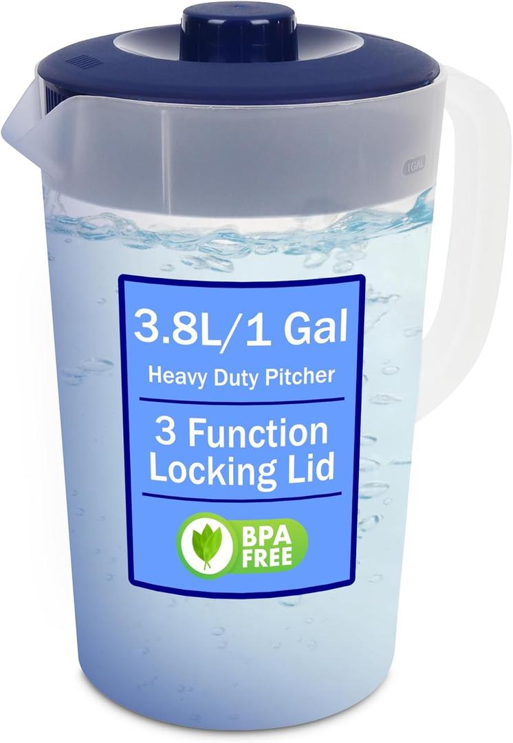 Water Pitcher with Lid 1 Gallon Pitcher, Freezer/Dishwasher Safe, BPA Free & Phthalate Free - Navy