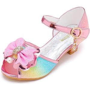 Osinnme Toddler Girls Dress Shoes High Heels Rainbow Flower Girl Shoes Wedding Party Princess Sandals for Little Big Kid(04 Rainbow 2)
