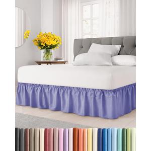 Wrap Around Dust Ruffle Bed Skirt - Lavender - for King Size Beds with 15 Inch Drop - Easy Fit Elastic Strap - Adjustable Pleated Bedskirt w/Brushed Fabric Wrinkle Free - for Women, Men, Kids & Teens