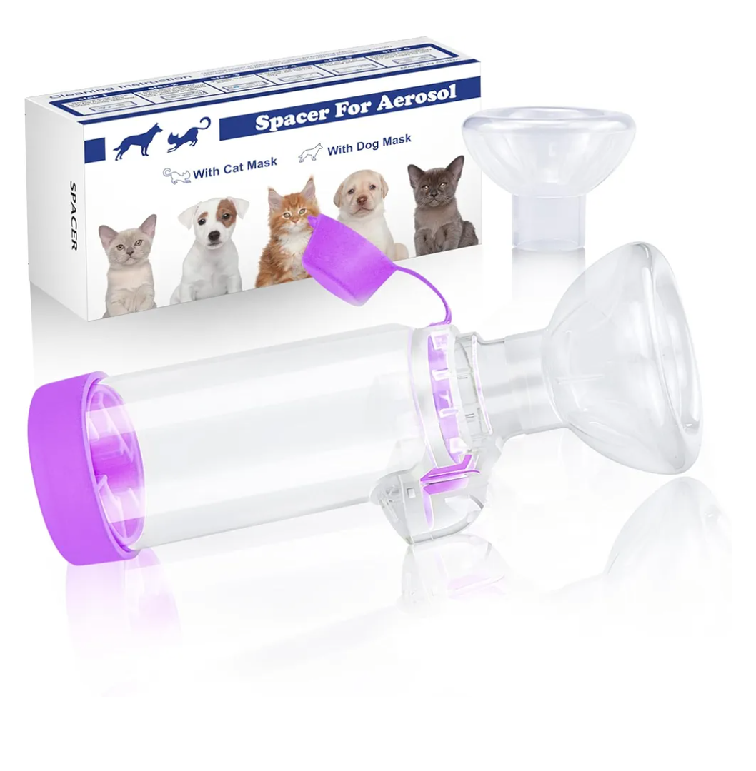 Cat Inhaler Spacer with 2 Mask Sizes for Pets Cat and Dog Handheld Inhaler Spacer for MDI | Helps Cat with Breathing & Delivering Medication Fits Blue