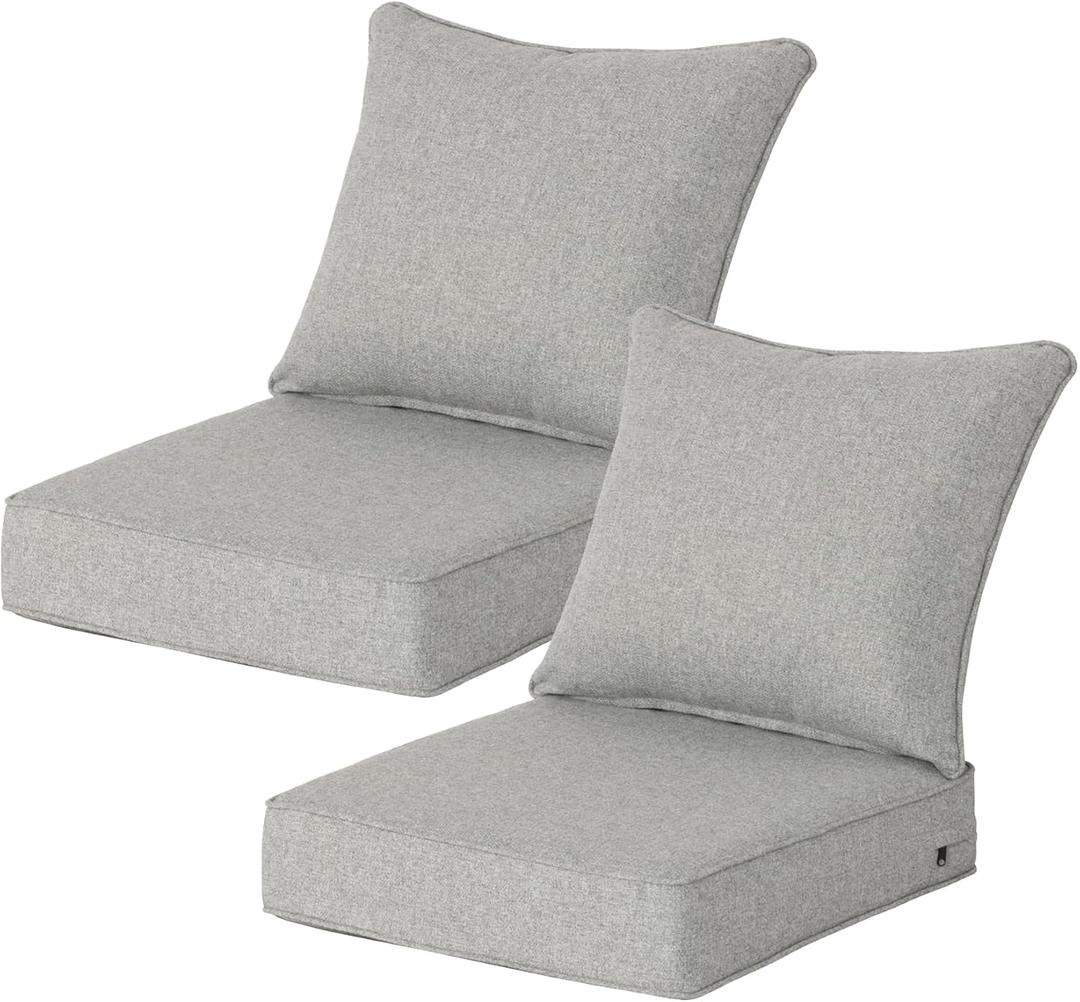 22x24 Inch Outdoor Deep Seat Cushions Set of 2,Thick High-Density Foam, Water-Resistant, Piped Edges & YKK Hidden Zipper for Patio Furniture,Greige