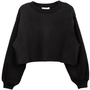 Amazhiyu Women Pullover Cropped Hoodies Long Sleeves Sweatshirts Casual Crop Tops for Fall Winter (Black, Medium)