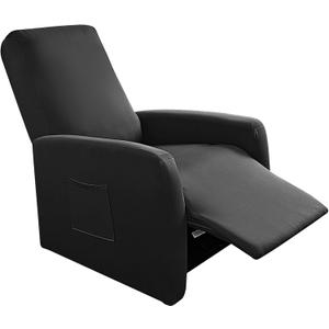 FUANGUI Recliner Chair Cover 4 Pieces, Small Recliner Cover for Recliner Chair, Stretch Lazy Boy Recliner Cover, Recliner Sofa Slipcover with Pockets, Furniture Protector for Living Room, Pets, Kids (Black)