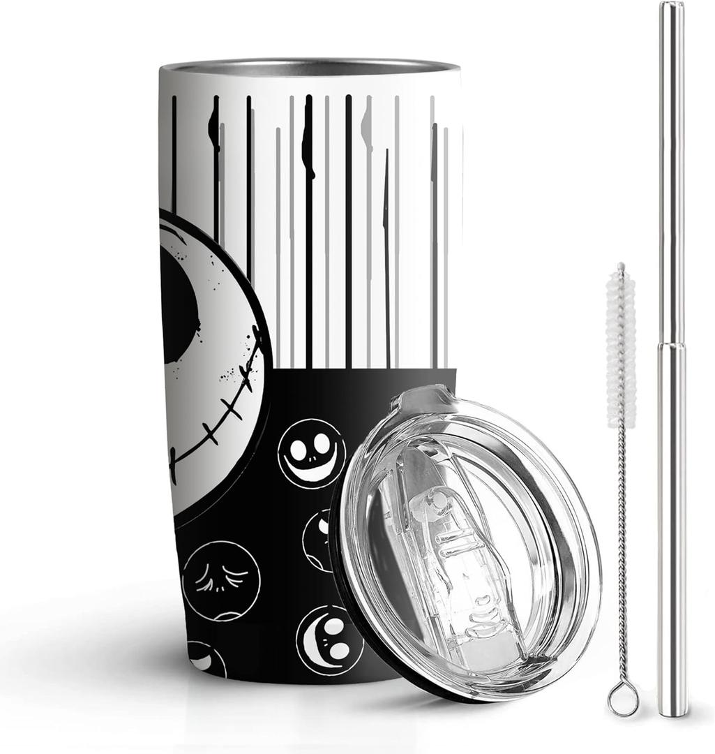 Skull 20 Oz Stainless Steel Tumbler Leak Proof Tumbler with Straw and Lid, Travel Coffee Mug for Home Outdoor, Thermal Cups for Hot and Cold Drinks