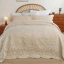 EVENHUG Oversized King Quilt California King Size Lightweight Bedding Set Reversible Bedspread Coverlets for All Seasons 3 Piece (Beige 120"x128")