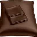 Brown Satin Pillowcase with Zipper, for Hair and Skin Care, Feels Soft and Cool Like a Silk Pillowcase, Satin Pillow Cases 2 Pack, Slik Pillow Cover, Queen Size, Set of 2