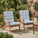 Outdoor High Back Patio Chair Cushions, Tufted Rocking Chair Cushions, Adirondack Cushions for Garden Porch Home Office Chairs Use, 44” x 22” x 4”, 2 Pack, Stripe Layered Blue