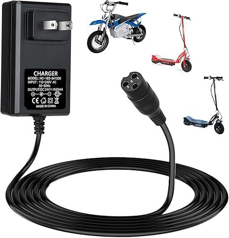 24V Electric Scooter Charger for Razor E300 E200 E150 E125 E100 MX350 Dirt Bike Pocket Mod Sports Mod Dirt Quad Motorcycle Razor Scooter Charger 3Prong Inline Female Electric Battery Power Cord