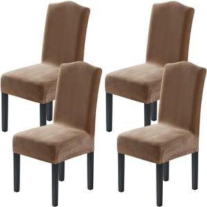 H.VERSAILTEX Velvet Dining Chair Covers Stretch Chair Covers for Dining Room Set of 4 Parson Chair Slipcovers Chair Protectors Covers Dining, Soft Thick Solid Velvet Fabric Washable, Camel (12"D x 15"W x 2"H)