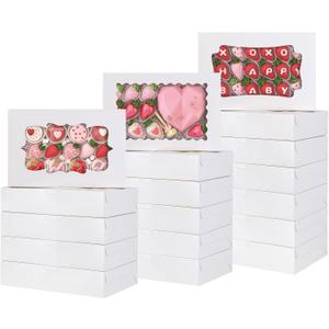 TOMNK 60pcs Mother's Day Cookie Boxes, 12x8x2.5 Inches 3 Style Bakery Boxes, Treat Containers with Window for Candies, Chocolate Strawberries, Cakes, Muffins, Donuts