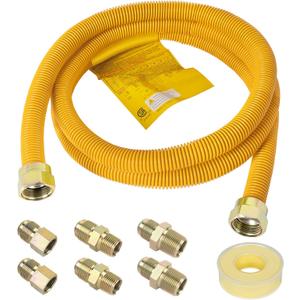 72" Dryer Gas Line Kit for Stove, Water Heater, 5/8" OD Stainless Steel Gas Hose Connector Kit with 3/4" FIP & 3/4" MIP & 1/2" MIP Fittings, Long Distance Connection