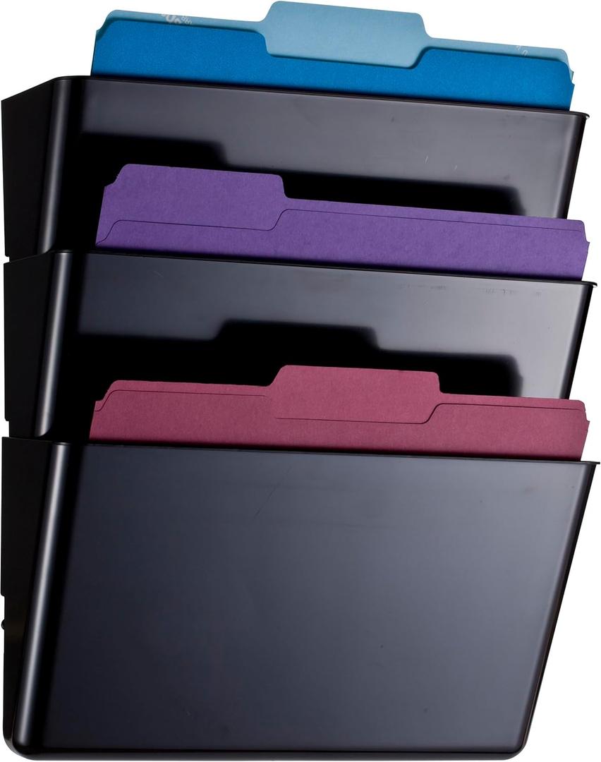 Officemate Letter Size Wall File, Recycled, Black (26092), 14.5" x 13" x 4.1", Set of 3