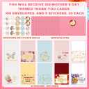Yeaqee 100 Pack Mother's Day Cards with Envelopes and Stickers Floral Happy Mother's Day Greeting Cards Bulk for Mom, Grandma, Wife Heartfelt Messages for Birthday, Appreciation Gifts