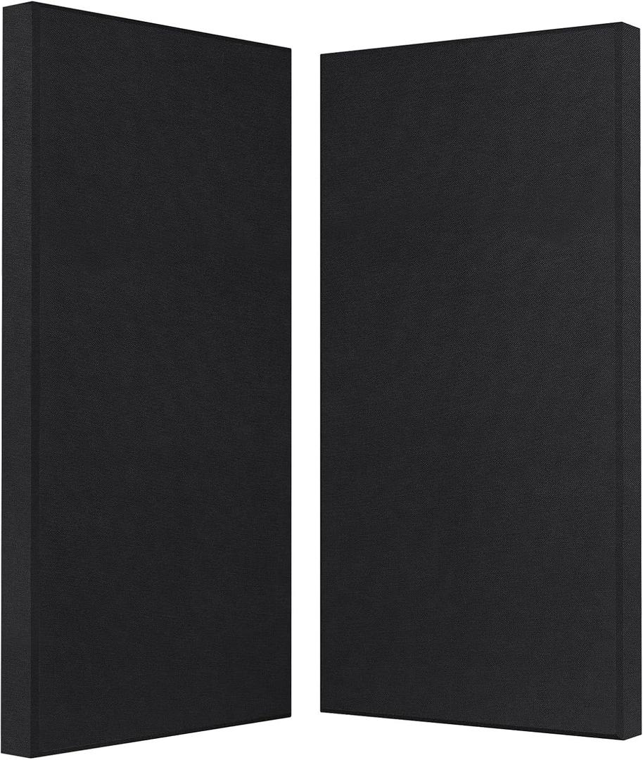 2 Thick Acoustic Panels with Hanging Hardware, 2 PCS 47.2 x 23.6 Fiberglass Sound Absorbing Panels for Home Theater Church Office Wall, Black