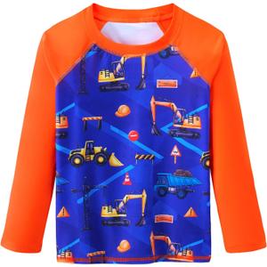 WAWSAM Boys Rash Guard Swim Shirts Long Sleeve UPF 50+ Swimwear Quick Dry Toddler Rash Guard for 4-6 Years