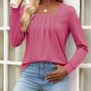 Funlingo Women's Puff Long Sleeve Tops Dressy Casual Square Neck Pleated Work Blouse Fall Trendy Tunic Flowy Chiffon Shirts (S)