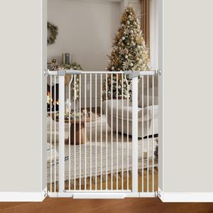41" Extra Tall Baby Gate for Doorways and Stairs No Drill, Adjustable 29.9-40.9'' Auto Close Dog Gate Indoor, Pressure Mounted Walk Through Swing Wide Pet Gate, Tall Cat Gate with Expansion Kit, White