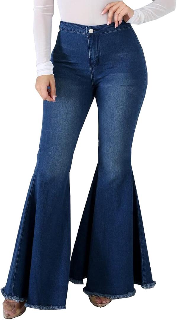 Bell Bottom Jeans for Women High Waisted Stretch Ripped Skinny Hole Classic Raw Hem Denim Flare Pants (XX-Large, Darkblue2078)