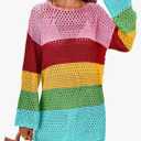 ANRABESS Women Swimsuit Crochet Swim Cover Up 2025 Summer Bathing Suit Swimwear Mesh Knit Beach Dress Vacation Outfits, Rainbow Stripe, M