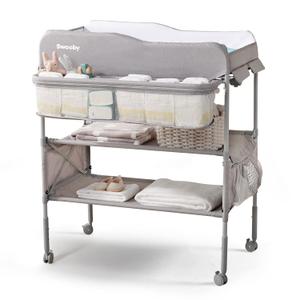Sweeby Portable Baby Changing Table, Foldable Diaper Changing Station with Waterproof Pad, Mobile Nursery Organizer for Infant & Newborn Essentials, Grey