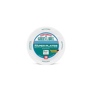 AJM Packaging PP9GREWH 9" White Paper Plates Green Label (12 Packs of 100)