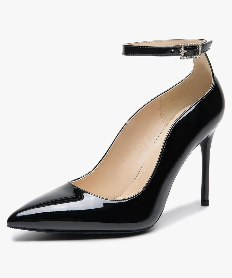 Women's Closed Toe Pointed Toe High Heels Pumps 4IN Stiletto Heels for Women Ankle Strap Dress Wedding Shoes 6.5