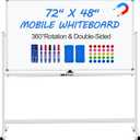 Max-officoo Magnetic White Board Dry Erase Whiteboard with Rolling Stand 72"x48" Double-Sided Mobile Large White Board on Wheels, Including 3 Magnetic Erasers, 7 Markers, 30 Magnets