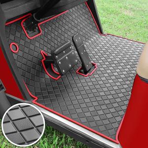 Golf Cart Floor Liner Mat 8mm Thick Rubber Full Coverage Fit for EZGO TXT (1994-2025), Express S4 (2012-2020), Cushman Workhorse, EX1 (2020), Valor, Navitas, Some Star Carts Mats Replacement (Red Trim)