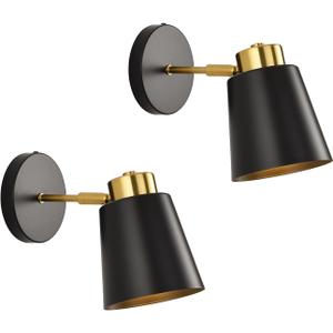 Rotatable Angle Black Wall Sconce Set of Two,Metal Vintage Dimmable Wall Sconces,Industrial Wall Lights for Bedroom Bedside Doorway (2 Pack, 2 Pack Black+Glod)