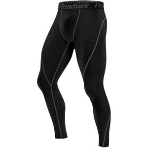 Roadbox 1, 2 or 3 Pack Men's Compression Pants Athletic Base Layer Cycling Tights Leggings for Running Yoga Basketball (Black, L)