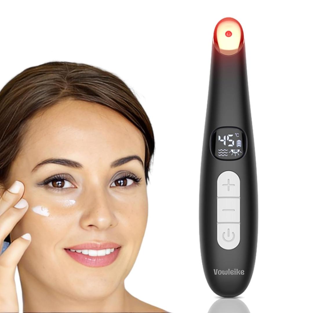 Eye Lift Wand, 3 in 1 Vibrating 98F to 113F LCD Eye Massager for Dry Eyes, Dark Circles and Puffiness, Face & Neck Lifting Tool for Fine Lines and Wrinkles, Black