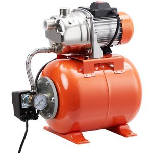 1HP Shallow Well Pump With Pressure Tank, Maximum Head 130FT, 800GPH 115V Stainless Steel Irrigation Jet Pump, Automatic Water Booster System for Home, Garden, Lawn