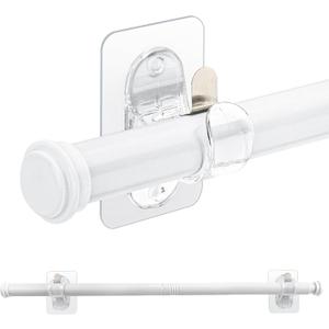 ANDGOO Curtain Rods No Drilling for Windows, 30 to 55 Inches White Renter Friendly Curtain Rod with Adhesive Holder Hook, Heavy Duty Clear Window Hangers for Apartment, Bathroom, Kitchen, Living Room